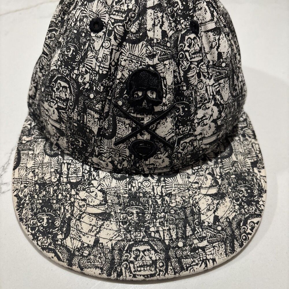 Vintage Y2K 00s Circa Skull Drum Sticks Logo Black Fitted Hat 7 1/4